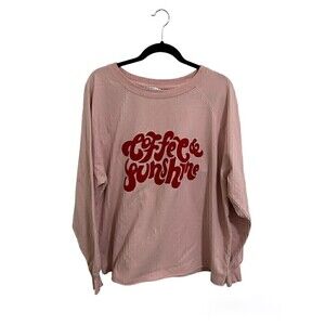 Wildfox Sweater Size Large Womens Long Sleeve Pink Coffee & Sunshine Spell Out